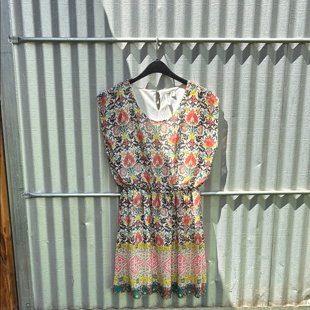 Tacera Pink Yellow Mini Sundress Casual Crew Neck